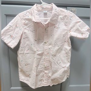 Toddler Button Down Short Sleeve Shirt with Bunnies & Carrots